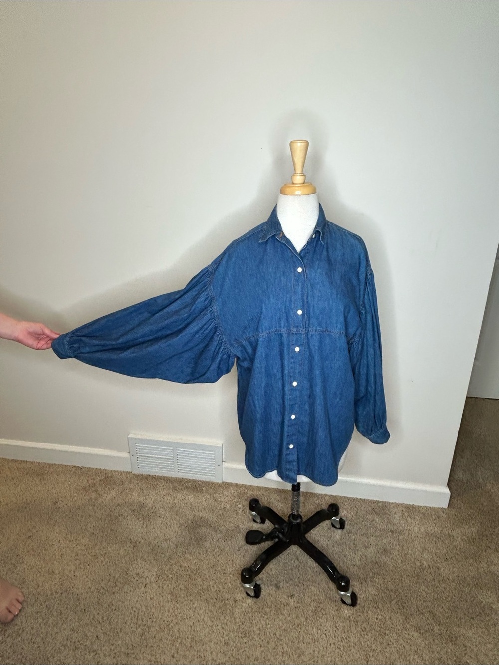 Vintage 80's Tianello Denim Shirt Poet Oversized w/Bishop Sleeves S Outrageous